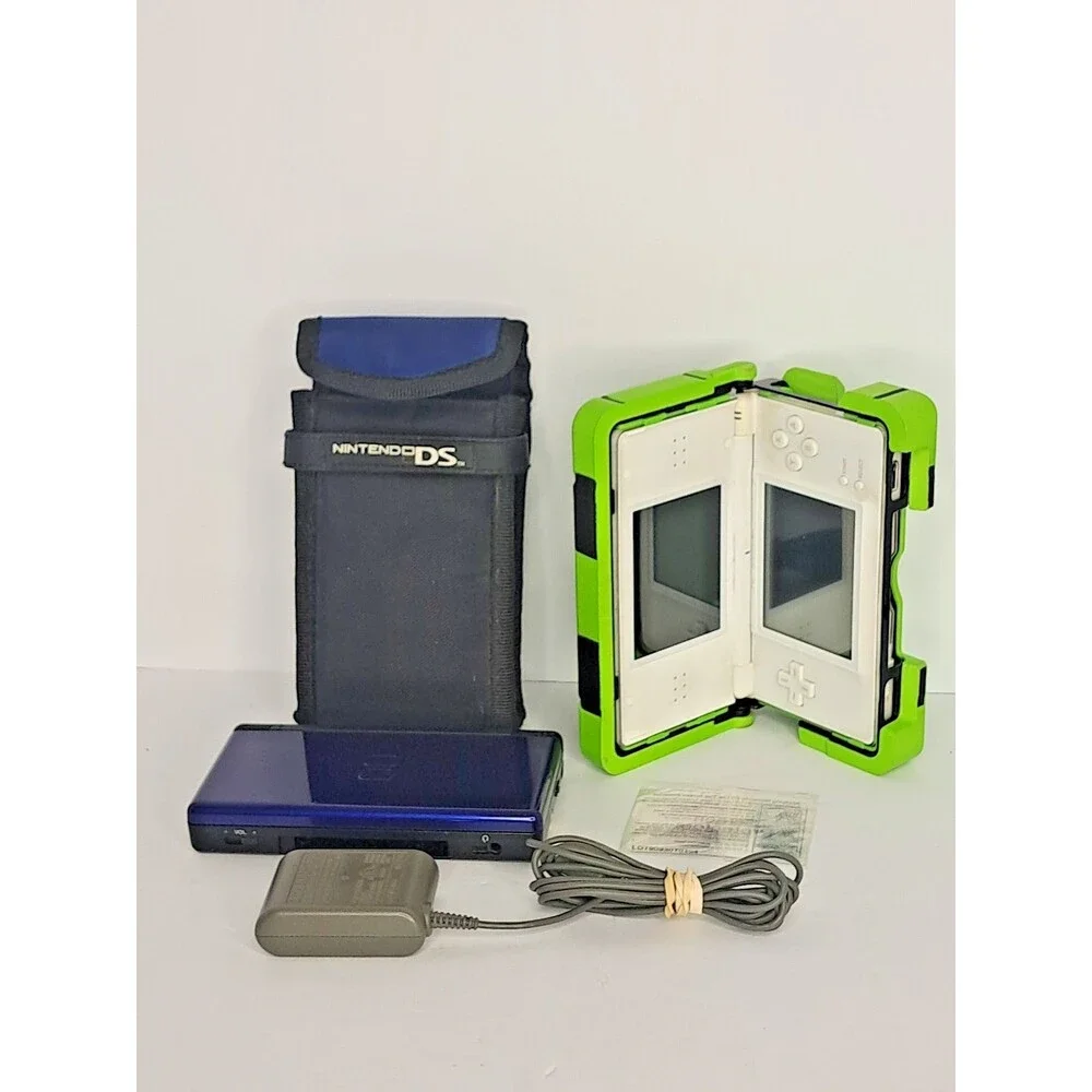 Lot 2 Nintendo Ds Lite Systems Cobalt Blue White 2 Cases Charger Tested Guc